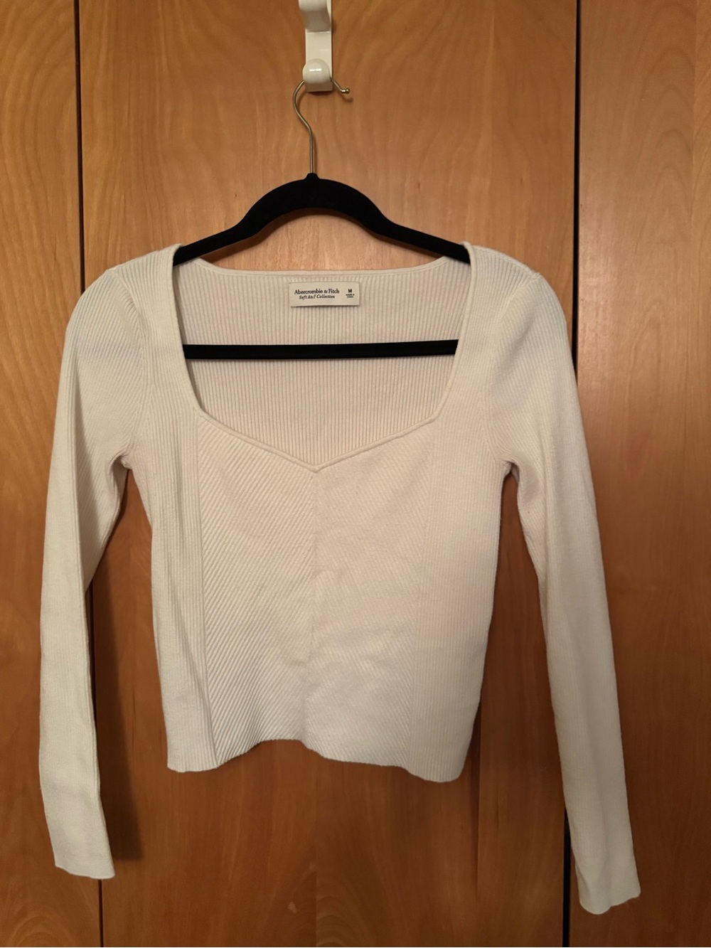 Abercrombie & Fitch White Ribbed Long Sleeve Top